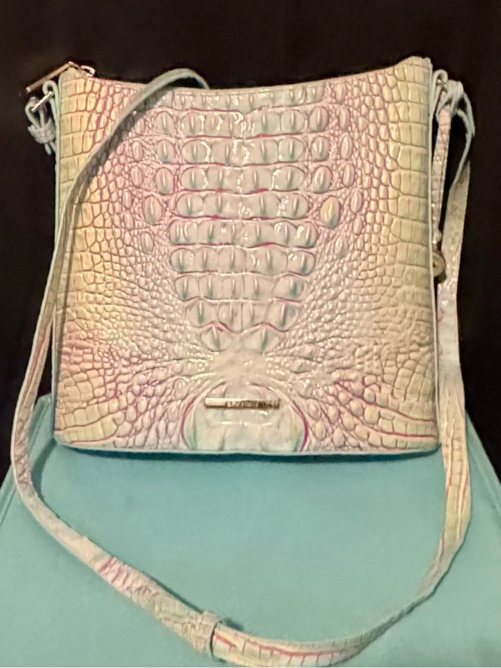 Brahmin Katie Crossbody Bag Cotton Candy Ombre Melbourne Croc Leather Purse